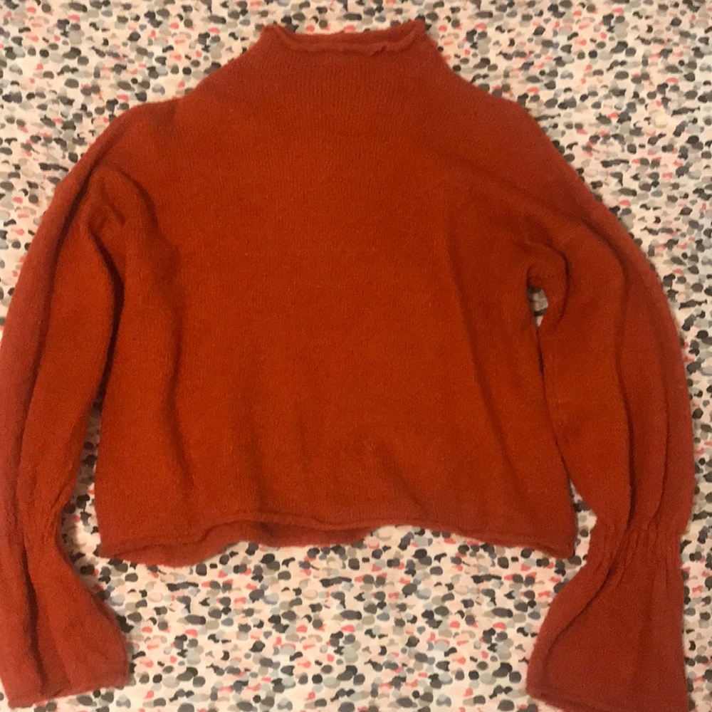 Funnel neck, bell sleeved crop sweater